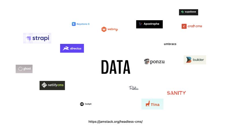 Data (a cloud of a bunch of Headless CMS provider logos)